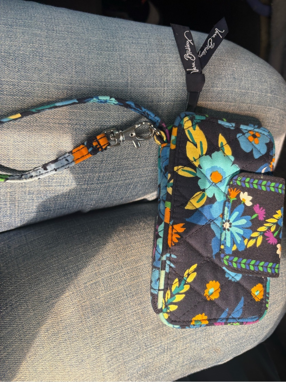 Vera Bradley Navy Floral Quilted Wristlet Phone Wallet